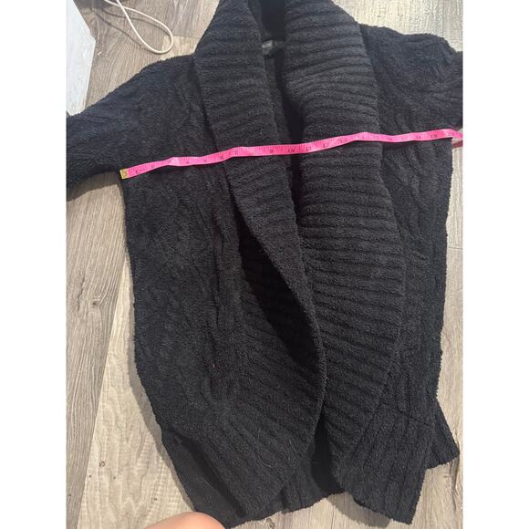Barefoot Dreams CozyChic Cable Shawl Cardigan Black XS GUC - Picture 3 of 7